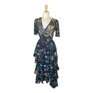 Maje Floral Crepe Maxi Dress Ruffled Sheer Wrap Size